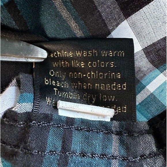 Helix Short Sleeve Button Up Shirt Black White Teal Plaid Mens Size XXL Colorful - Picture 4 of 7